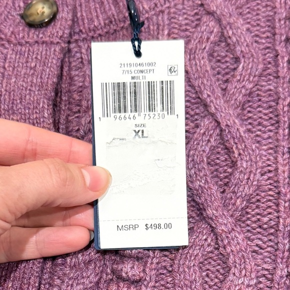 New Polo Ralph Lauren Cable Bubble Knit Cardigan XL Purple Wool Alpaca Fisherman - Picture 5 of 11